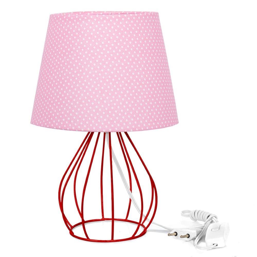 Abajur Cebola Dome Rosa/bolinha Com Aramado Vermelho