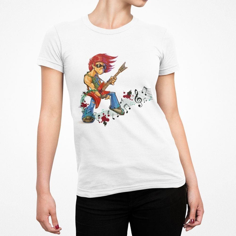 Camiseta ECF Feminina Guitarrista Manga Curta Branca Poliester