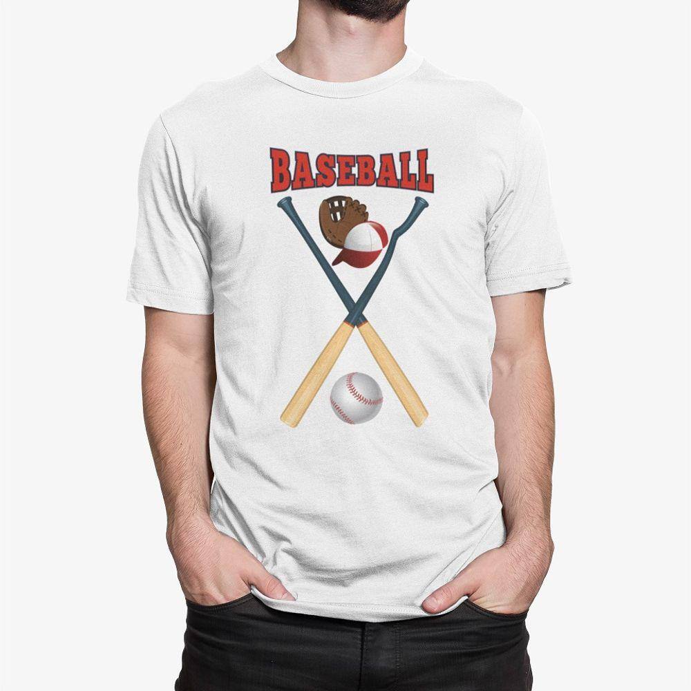 Camiseta ECF Masculina Beisebol Manga Curta Branca Poliester