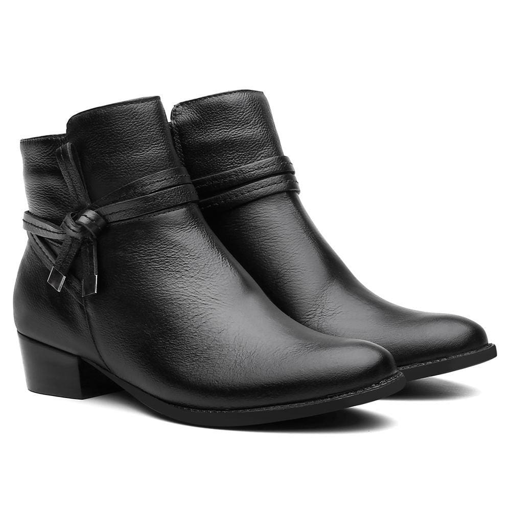 Bota Feminina Coturno Couro Cano Curto Salto Baixo Conforto