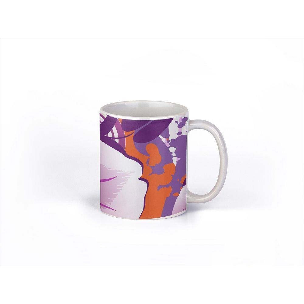 Caneca ECF Flores Roxas Branca Porcelana 325ml