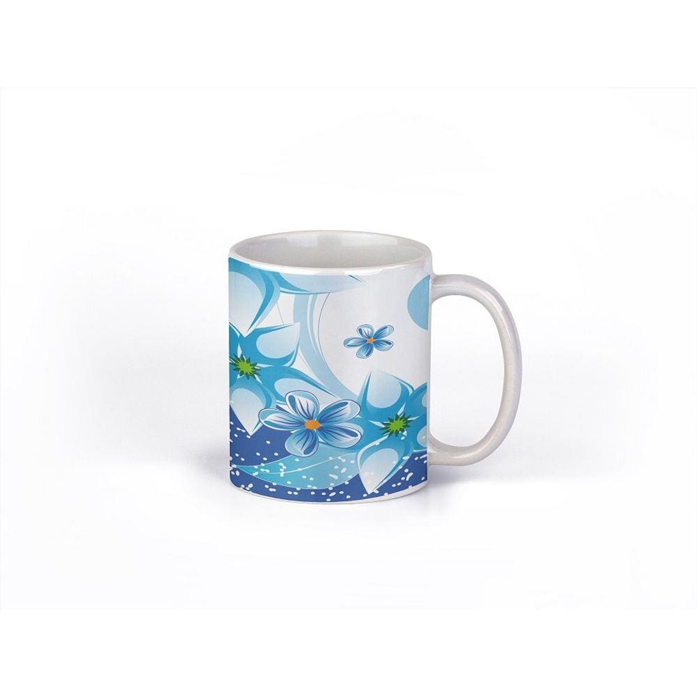 Caneca ECF Flores Azuis Branca Porcelana 325ml