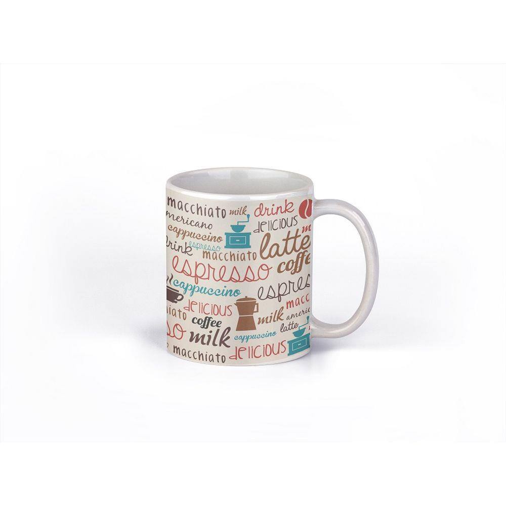 Caneca ECF Estampa de Café Branca Porcelana 325ml
