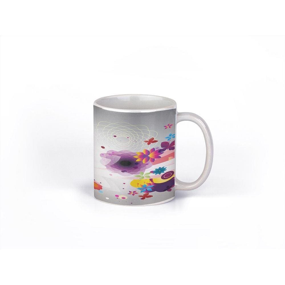 Caneca ECF Borboletas e Flores Branca Porcelana 325ml