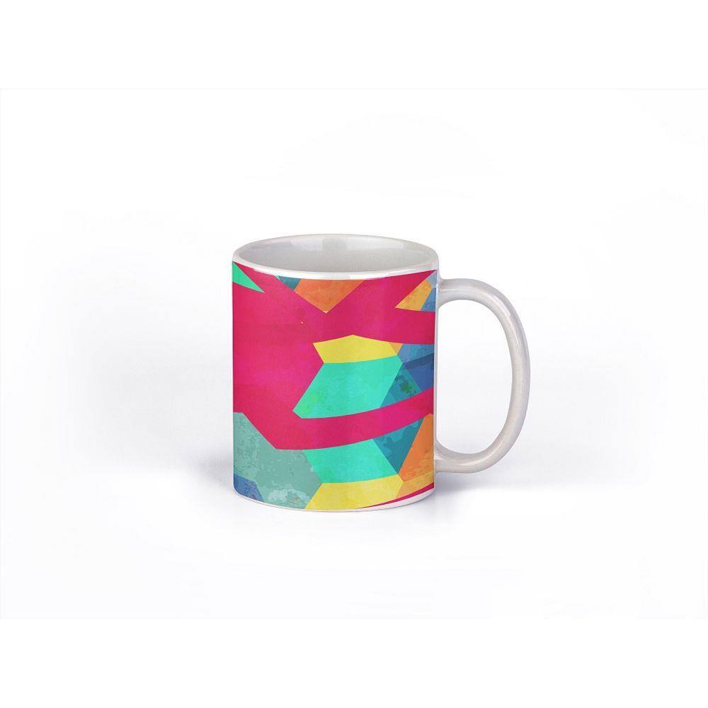 Caneca ECF Polígonos Coloridos Branca Porcelana 325ml