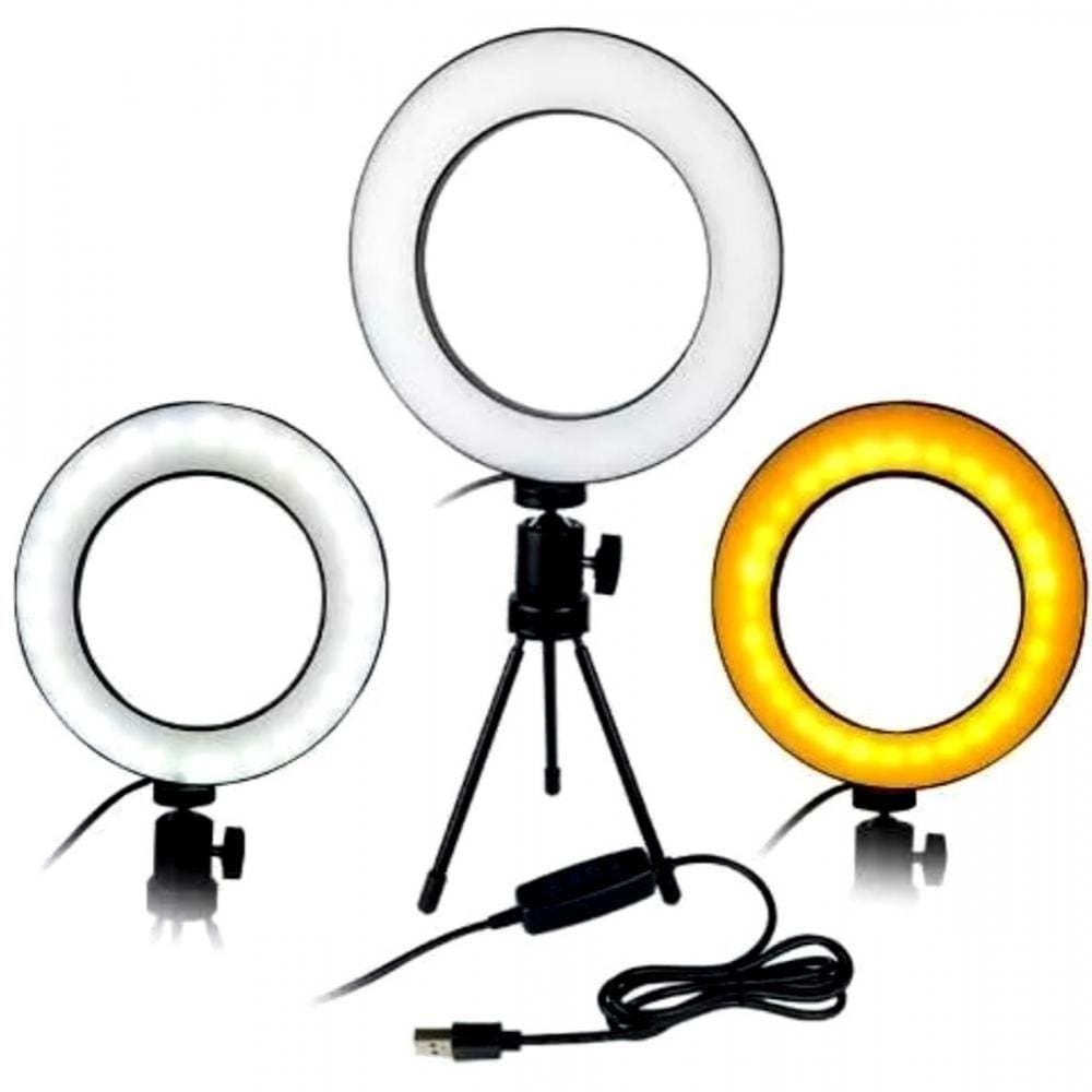 Ring Light Iluminador 16Cm De Mesa C/ Tripé Maquiagem Selfie Video Foto