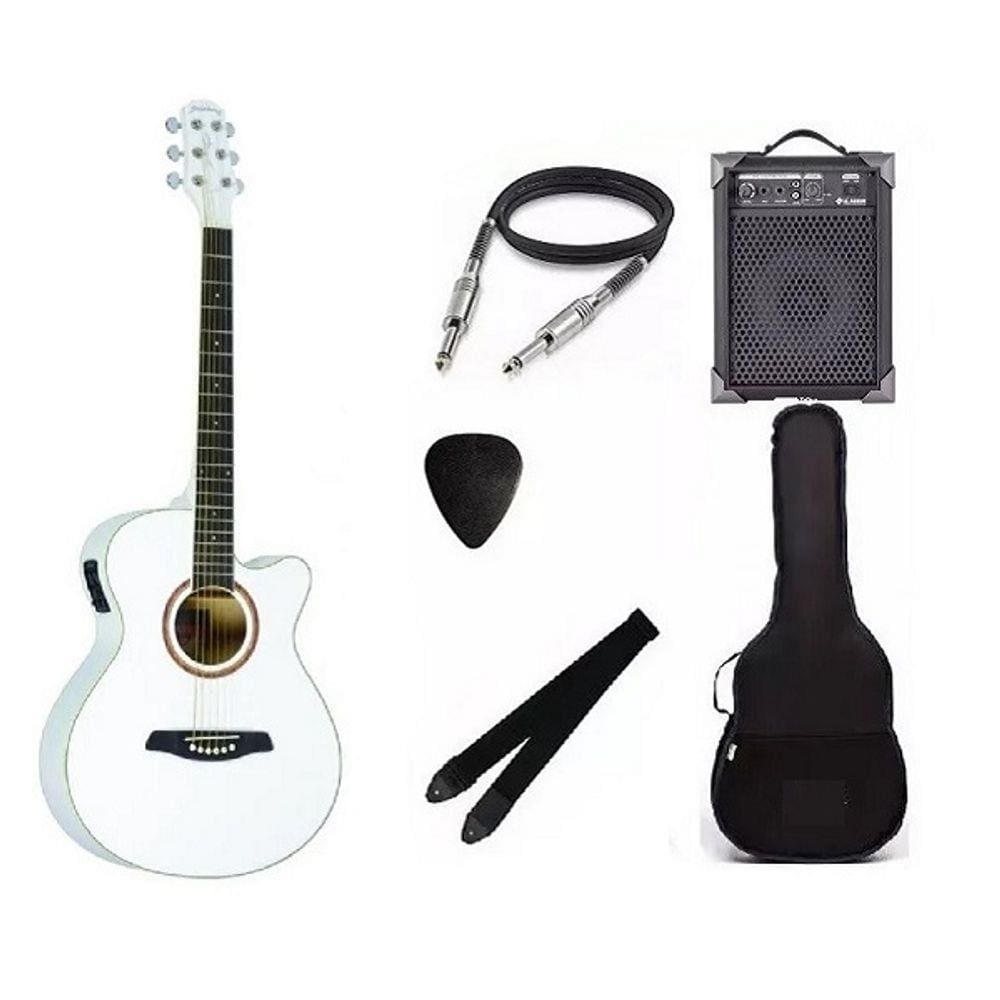 Kit Violão Strinberg Aço Elétrico Branco Be30 + Caixa Amplificada