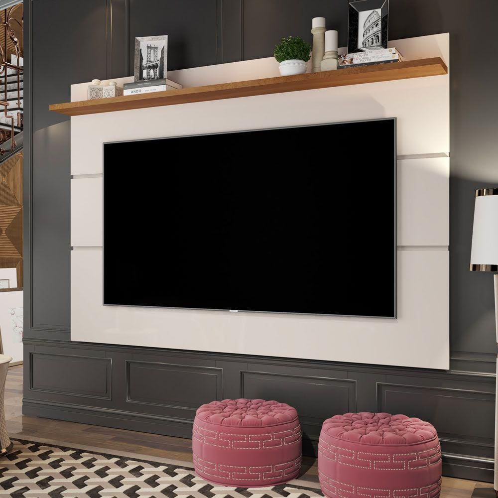 Painel Suspenso para TVs Até 72 Polegadas - Germai Vivare 1,80 - Off White/Freijó