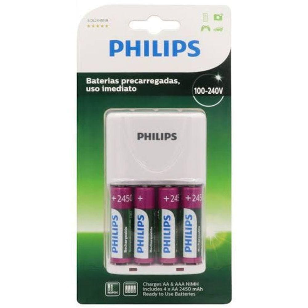 Carregador De Pilhas Philips Com 4 Pilhas Aa De 2450Mah