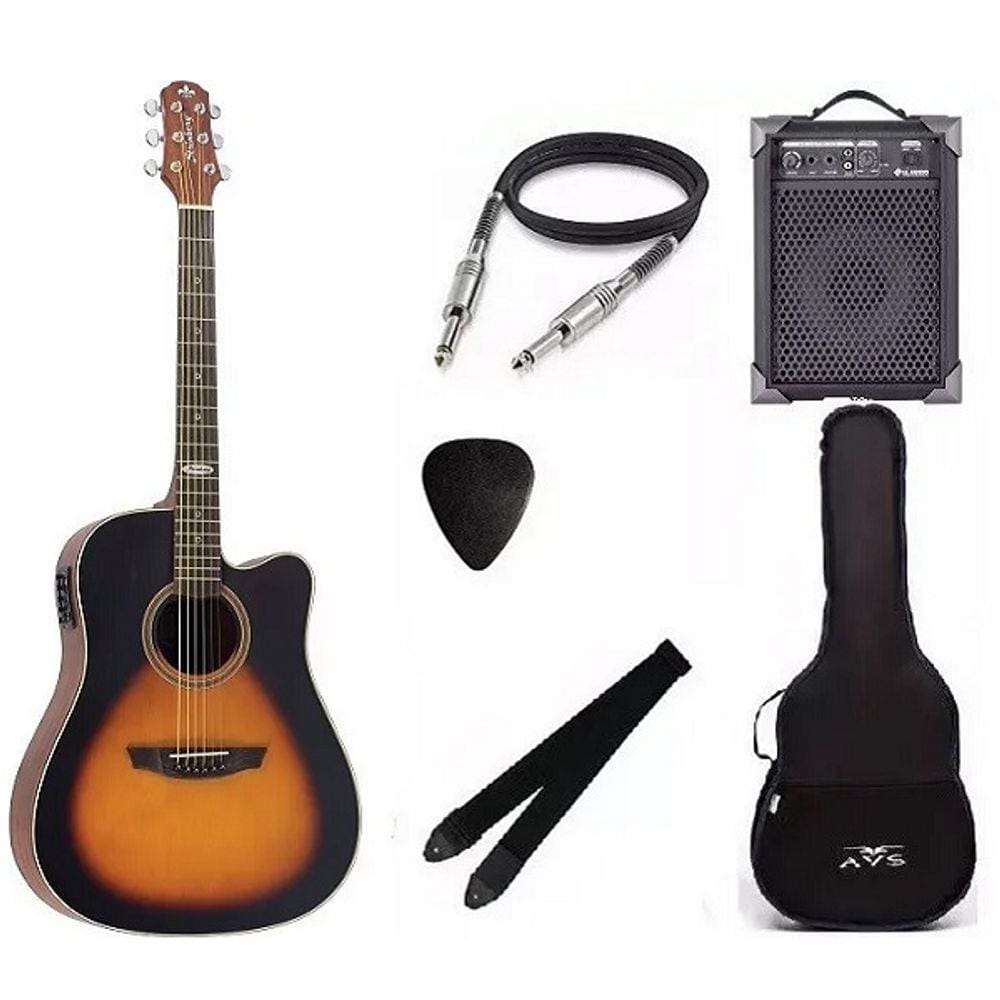 Kit Violão Strinberg Sd200 Hb Folk Aço Elétrico + Caixa