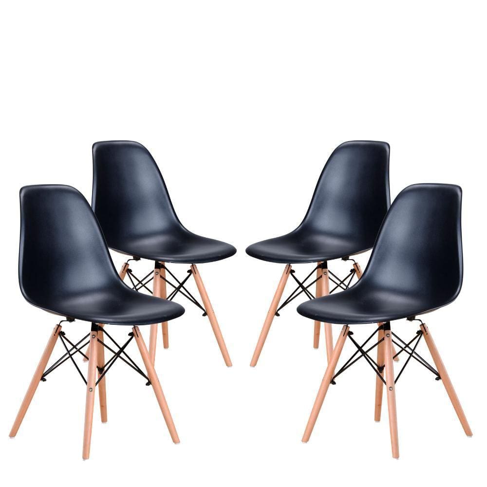 Conjunto 4 Cadeiras Eames Eiffel com pés de madeira - Preto