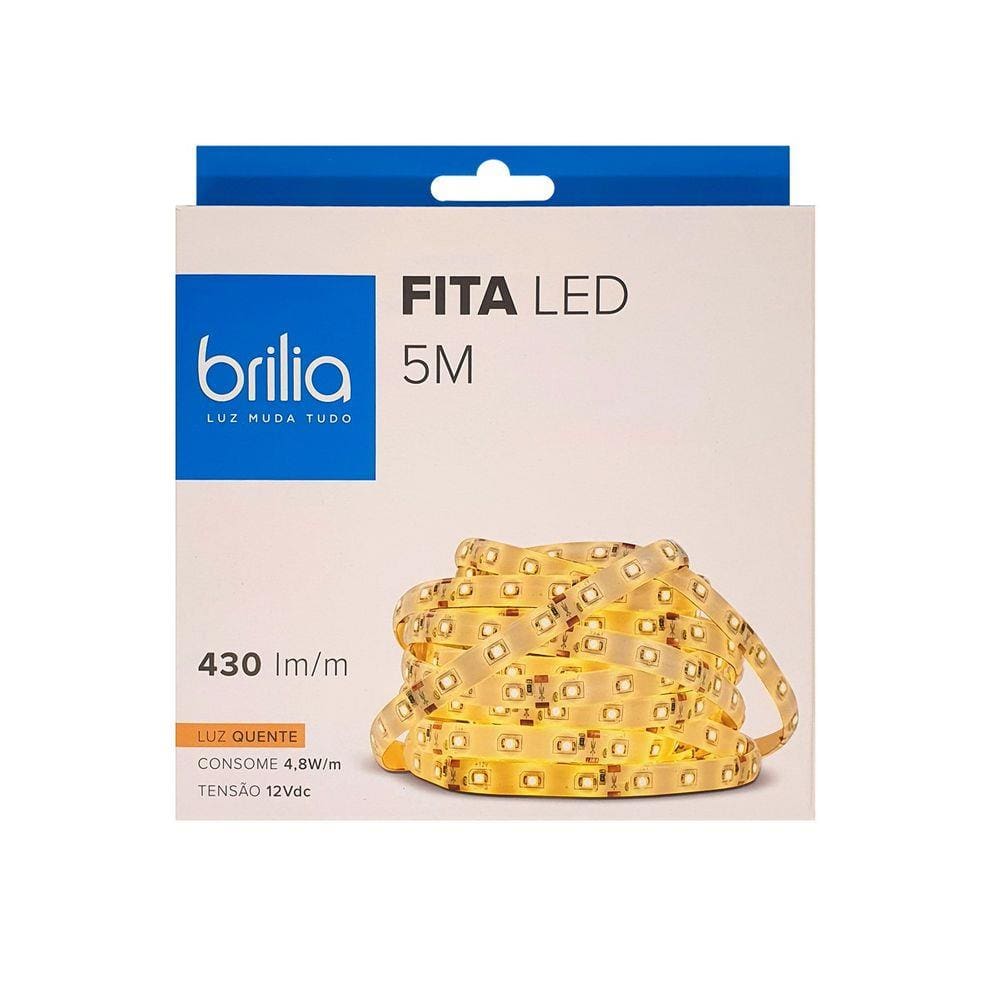 Fita LED 4,8W/m IP65 5M  2700K Luz Quente 430 lm/m - BRILIA