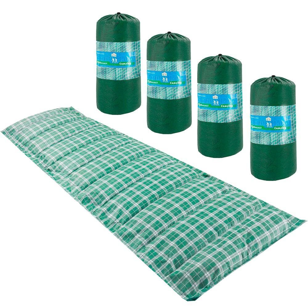 Kit 4 Colchonetes Solteiro 190x60cm com Bolsa para Transporte Xadrez Verde