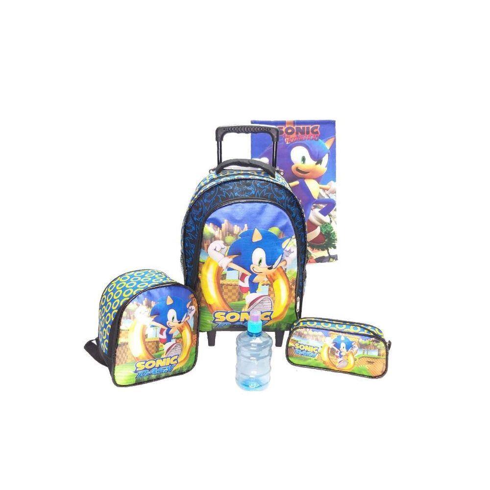 Kit Mochila Escolar Infantil Sonic Rodinhas Lancheira Estojo | Extra