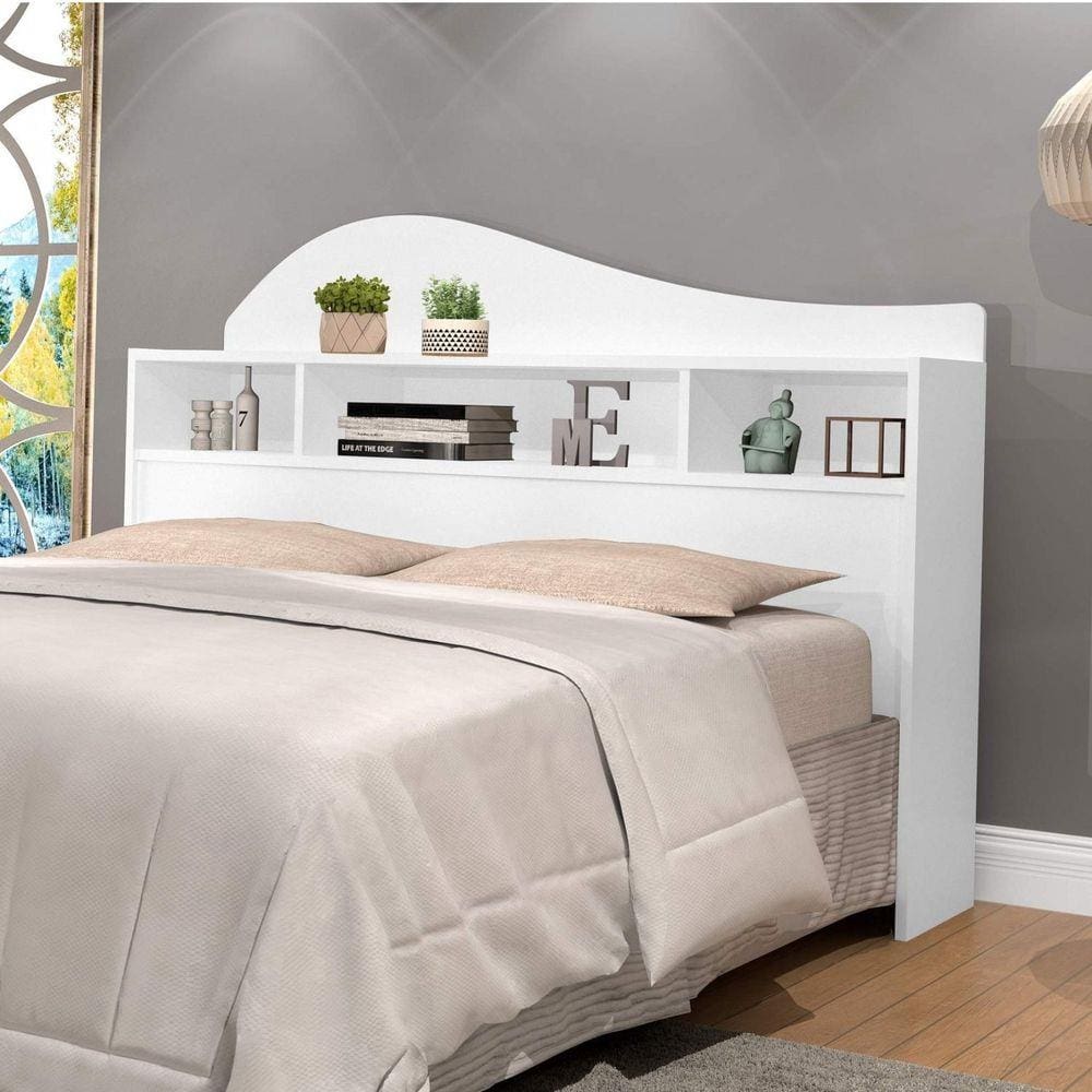 Cabeceira Box Casal com Mesa Lateral Irlanda J&A Móveis Branco