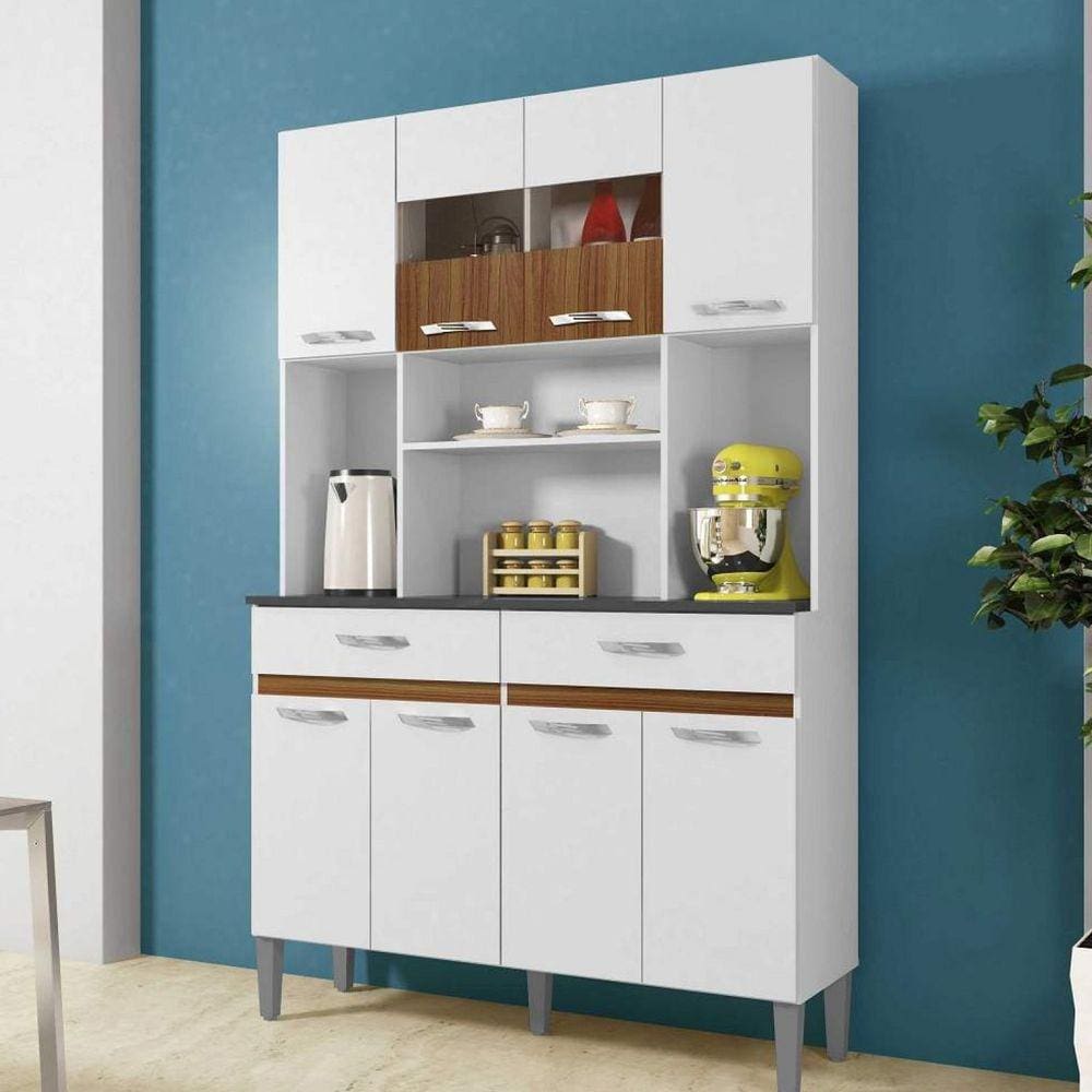 Armário de Cozinha 8 Portas 2 Gavetas Ônix CHF Branco/Carvalho