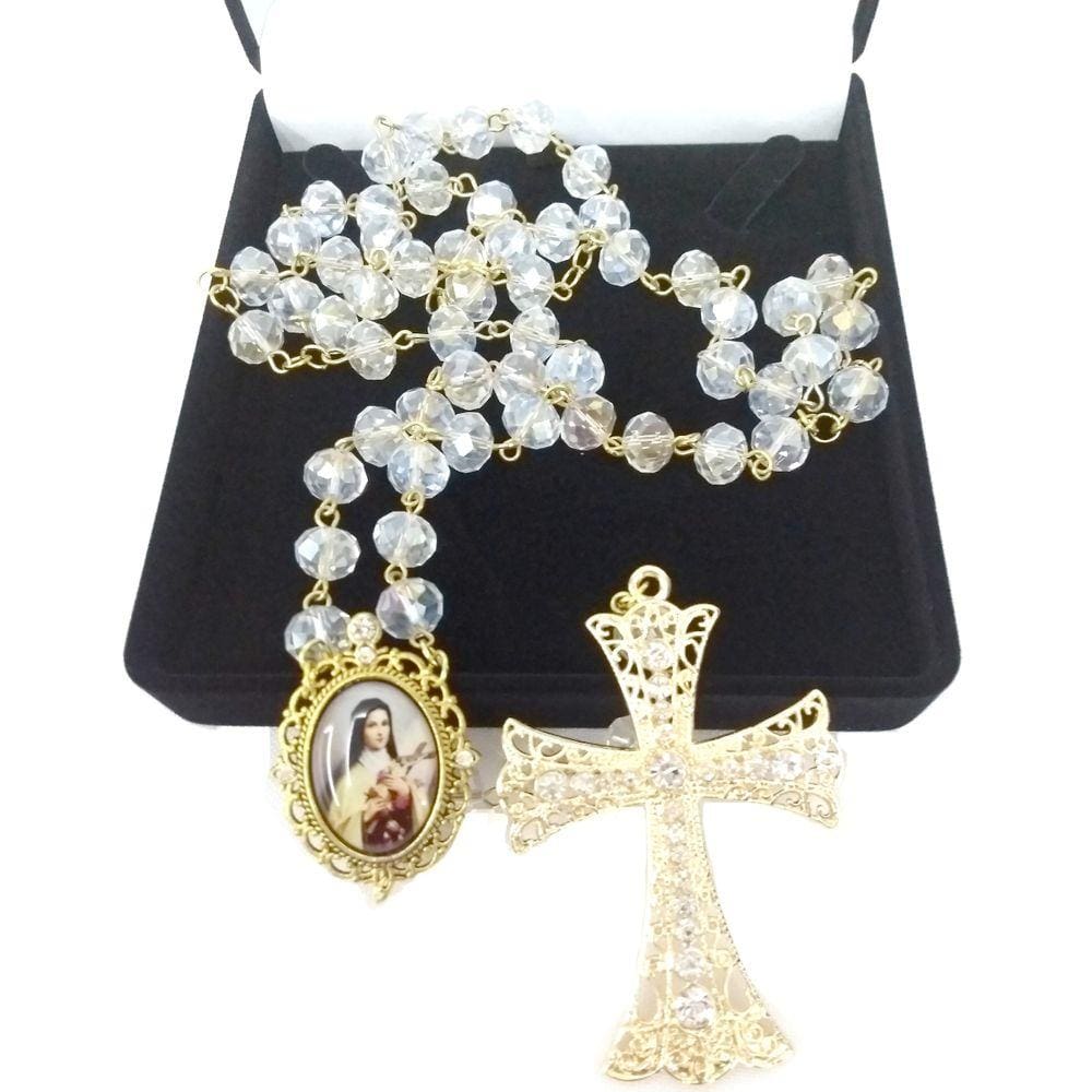 Terço De Noiva Banhado a Ouro Cristal Boreal Santa Terezinha