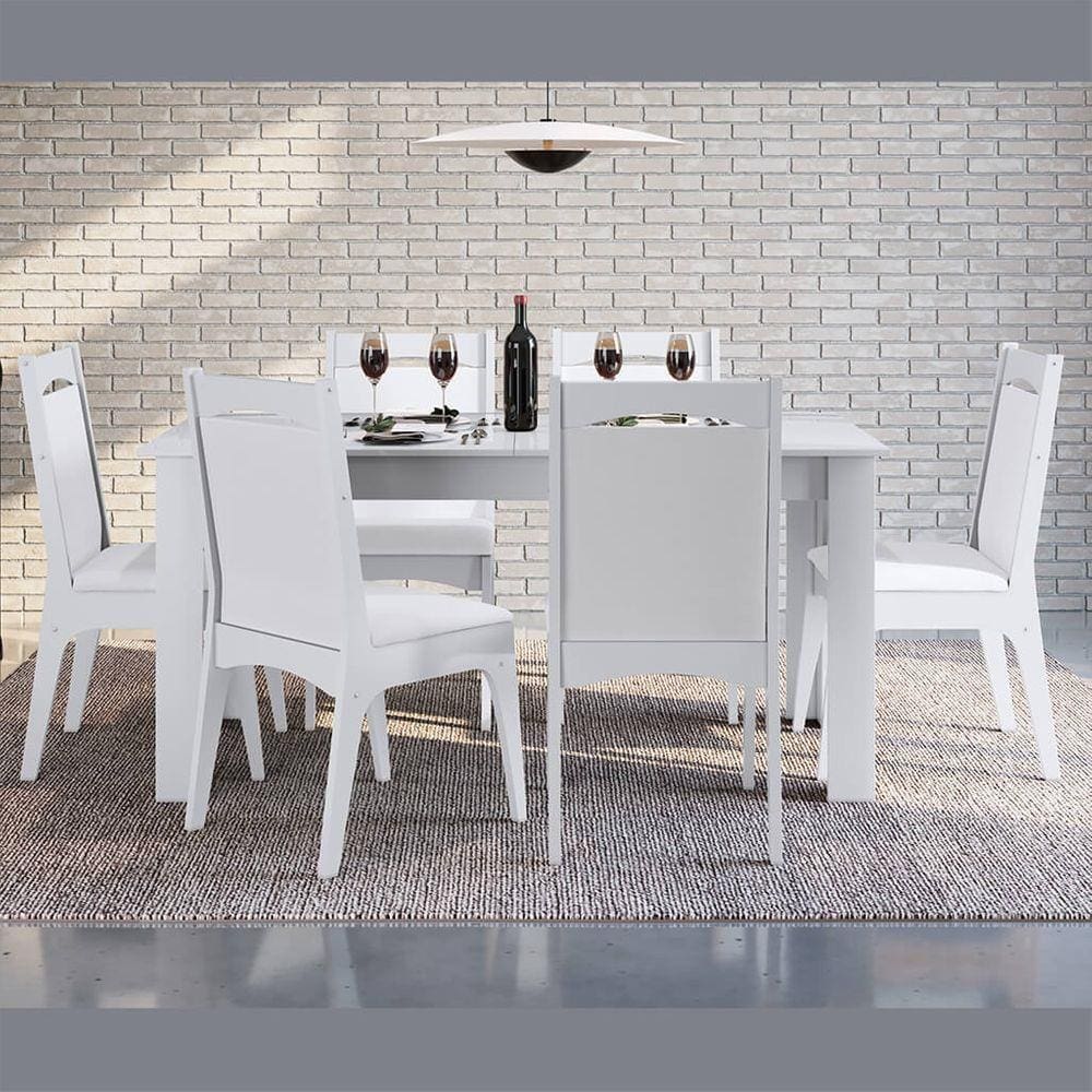 Conjunto Mesa Elástica 6 Cadeiras MDF Branco Lilies Móveis