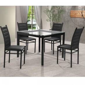 Conjunto Sala de Jantar Mesa Tampo Slim Plus Vidro 120x90cm com 4 Cadeiras  Elis Cel Móveis