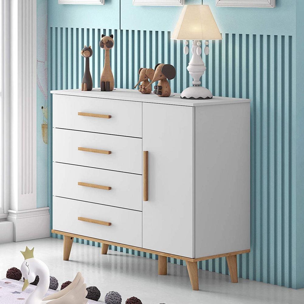 Cômoda Fraldário Ludmila Carolina Baby Branco Fosco/Bétula