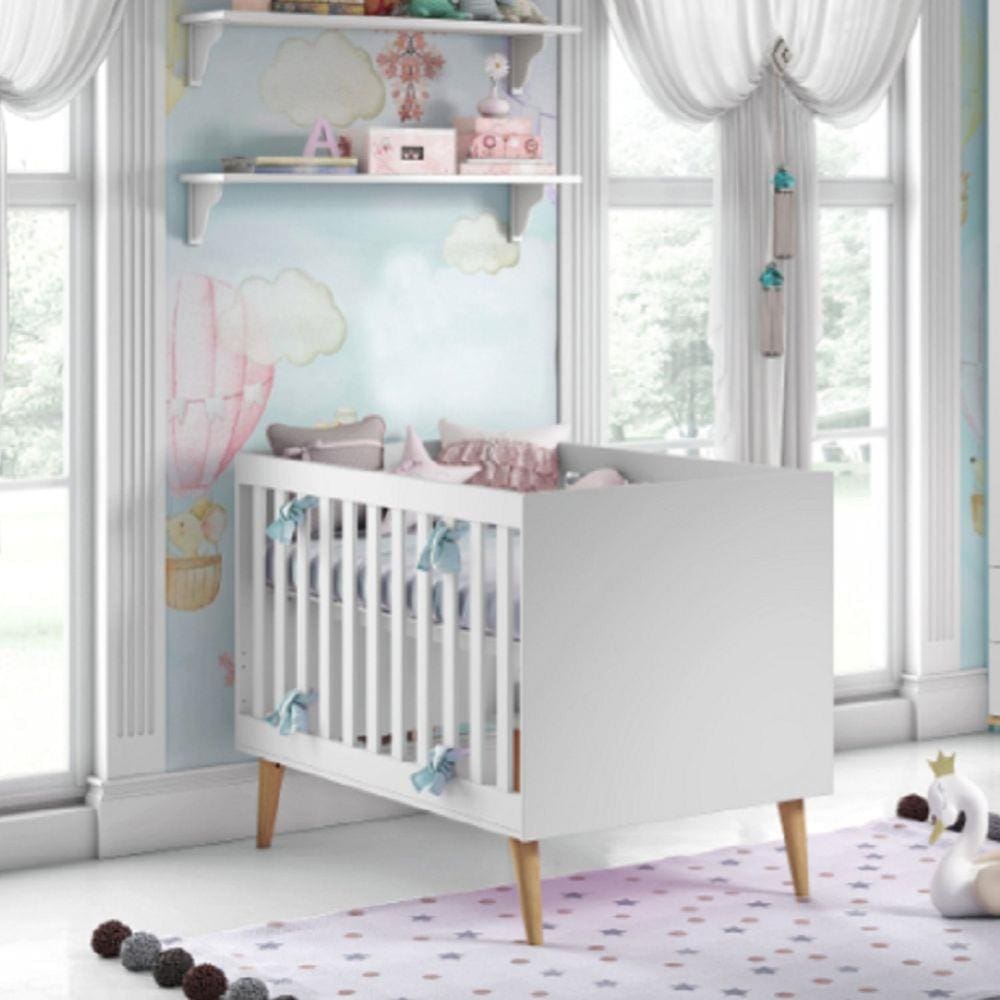 Berço Mini Cama Ludmila Carolina Baby Branco Fosco/Bétula
