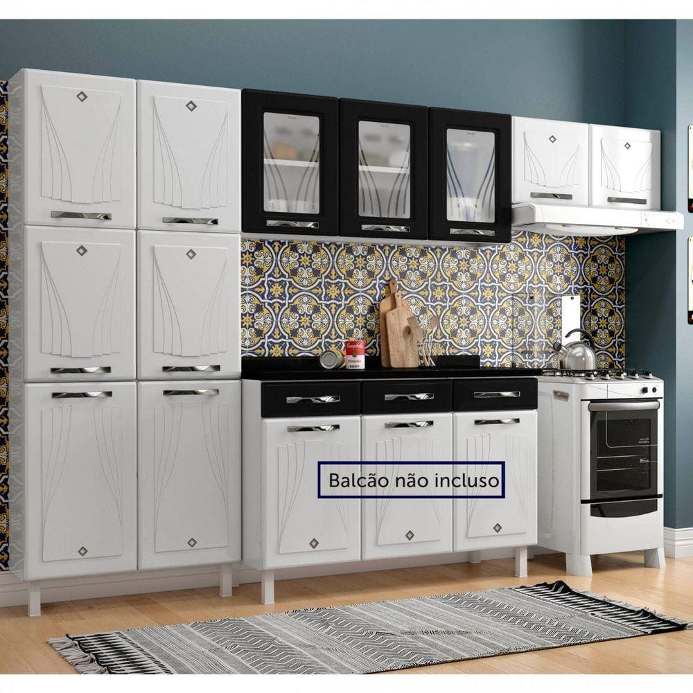 Cozinha Compacta 3 Peças 11 Portas Star New Telasul Branco/Preto