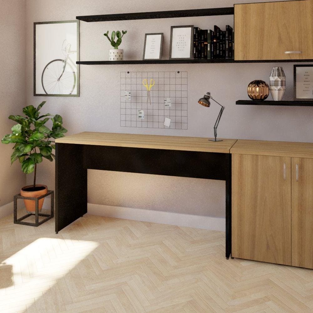 Mesa Reta Corp 25mm 180 cm Bramov Móveis Preto/Carvalho Mel