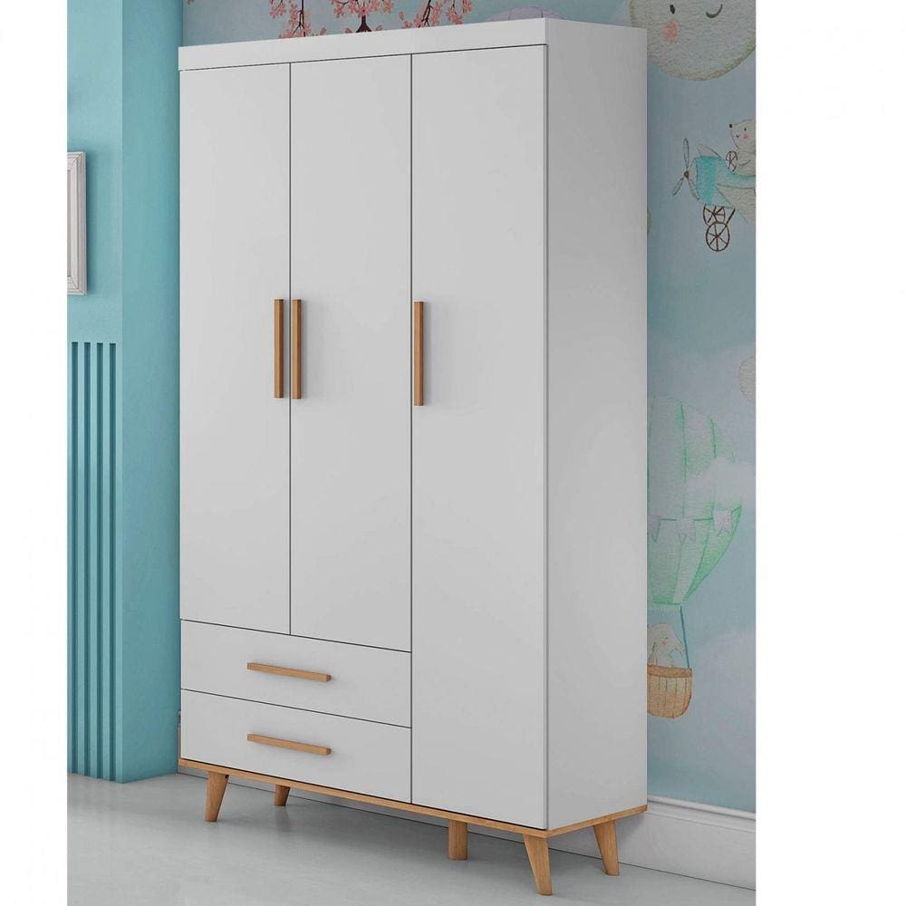 Guarda Roupa de Bebê 3 Portas Ludmila Carolina Baby Branco Fosco/Bétula