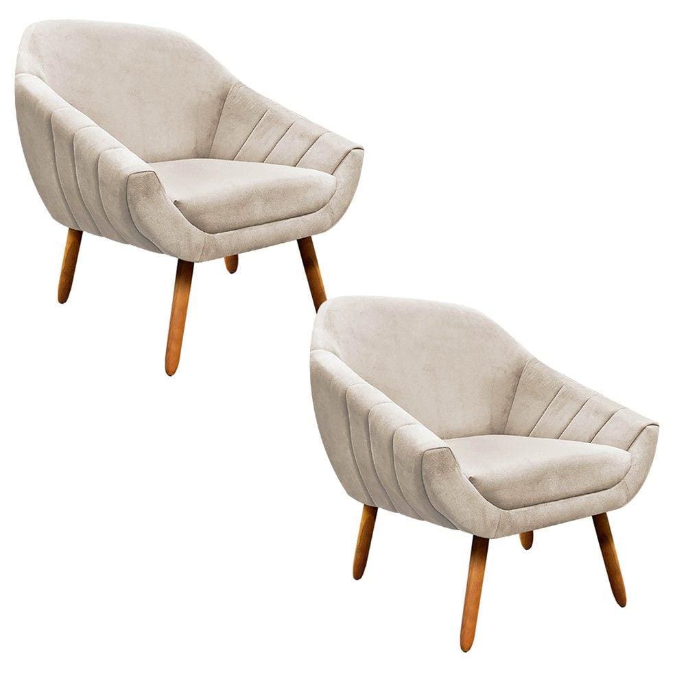 Kit 02 Poltronas Giovana Suede Pés Palito Castanho D`Rossi