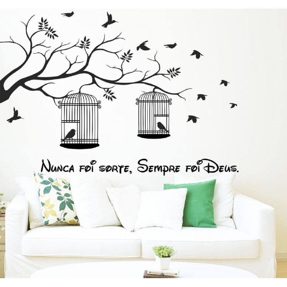 Adesivo Decorativo De Parede Árvore E Gaiolas E Frase