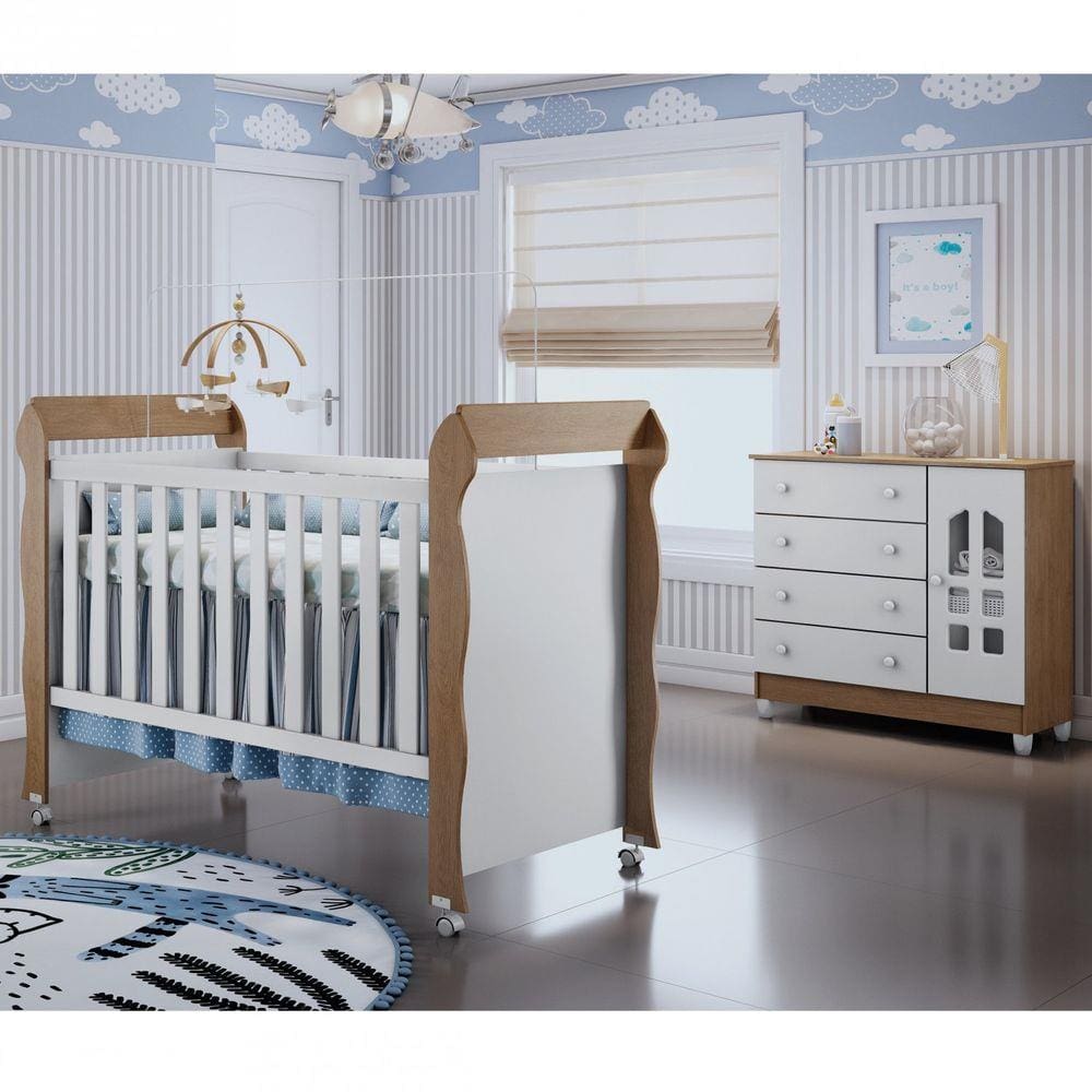 Quarto de Bebê Selena com Cômoda e Berço Mirelle Carolina Móveis Amadeirado
