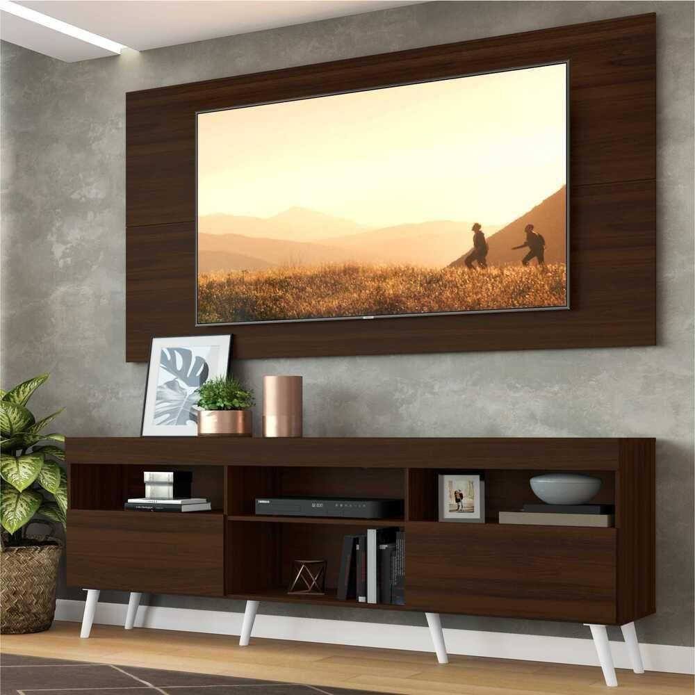 Rack c/ Painel p/ TV até 65\" e Pés Retrô Flórida Multimóveis Duna/Branco