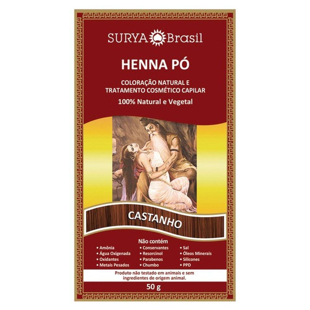 Surya Brasil Henna Pó Coloração Natural Cor Castanho - 50g