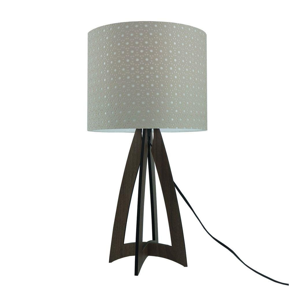 Abajur Base Madeira Marrom e Cúpula Rendada Bege