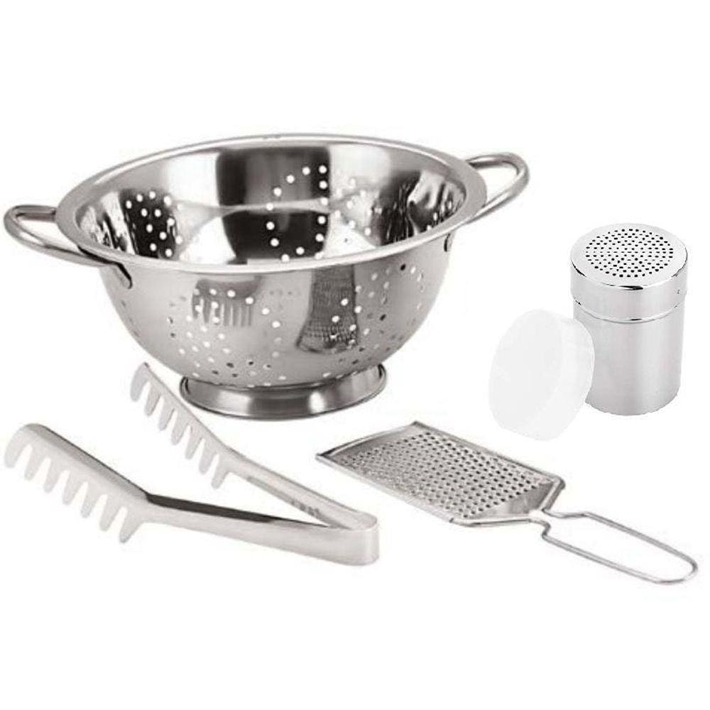 Kit Espaguete 4 Peças Escorredor Massa, Pegador Queijeira