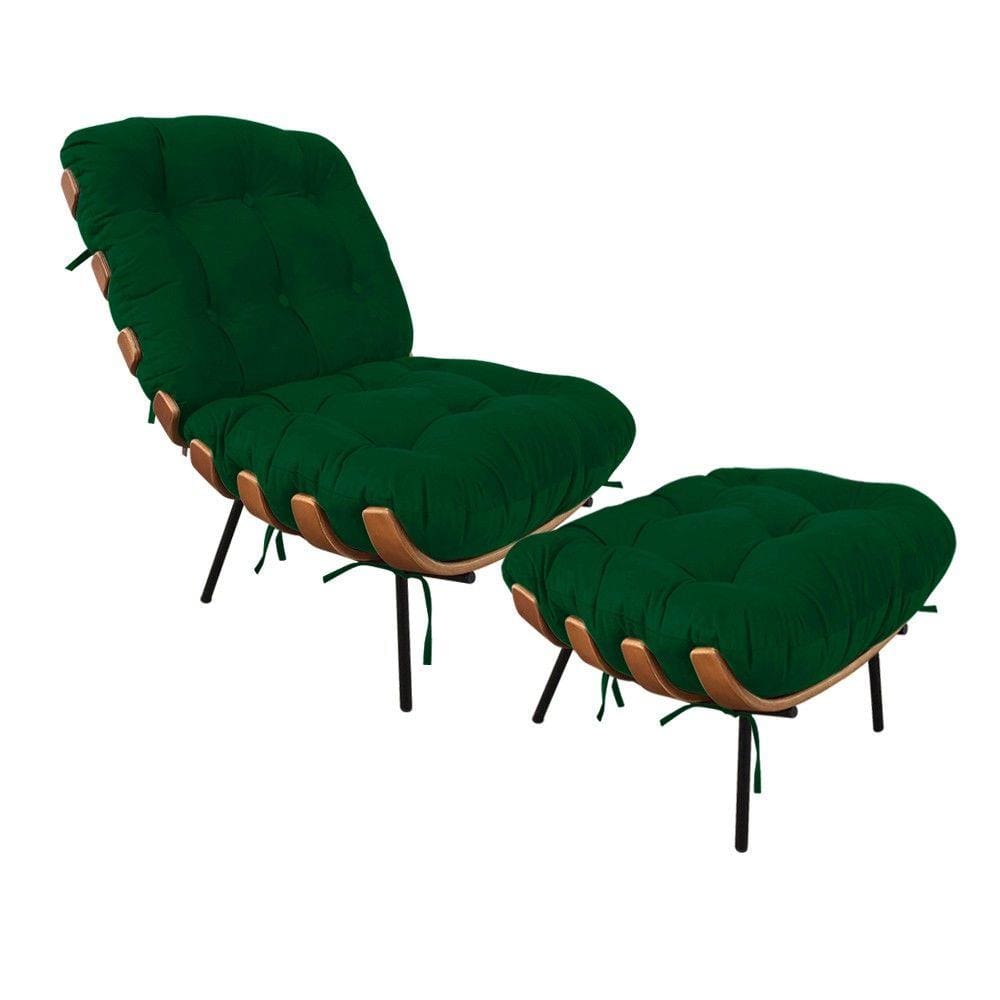 Kit 01 Poltrona e 01 Puff Costela Suede Base Metal - D`Rossi