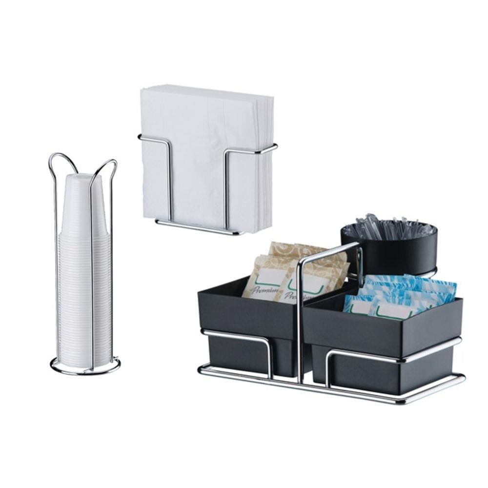 Kit mesa 3 peças preto Future porta copos descartaveis suporte guardanapo sache açucar adoçante mexedor