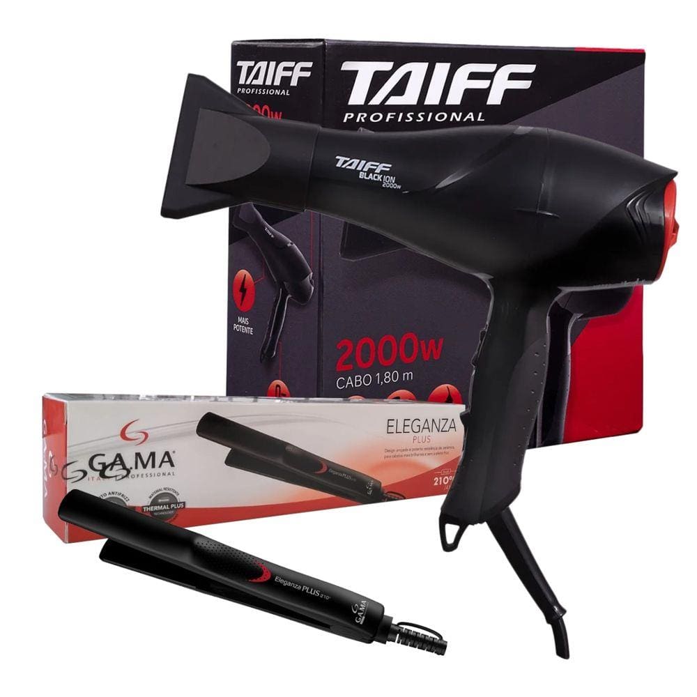 Kit - Secador Cabelo Taiff Prof. Black Ion 2000W + Prancha Gama Eleganza Plus 210ºc