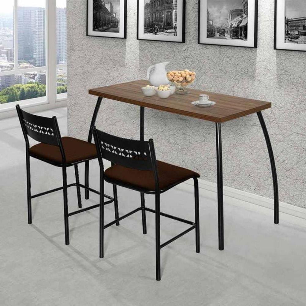 Mesa com 2 cadeiras Aço nobre Fit Flora marrom