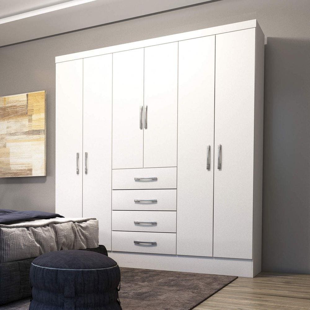 Guarda Roupa Casal 6 Portas 4 Gavetas Arizona TCIL Móveis Branco