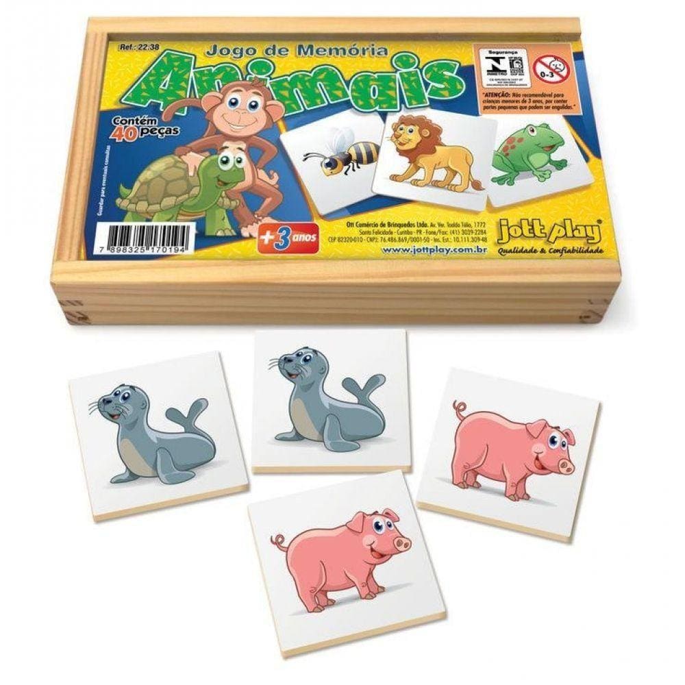 Jogo De Memória Animais 40 Peças - Jottplay