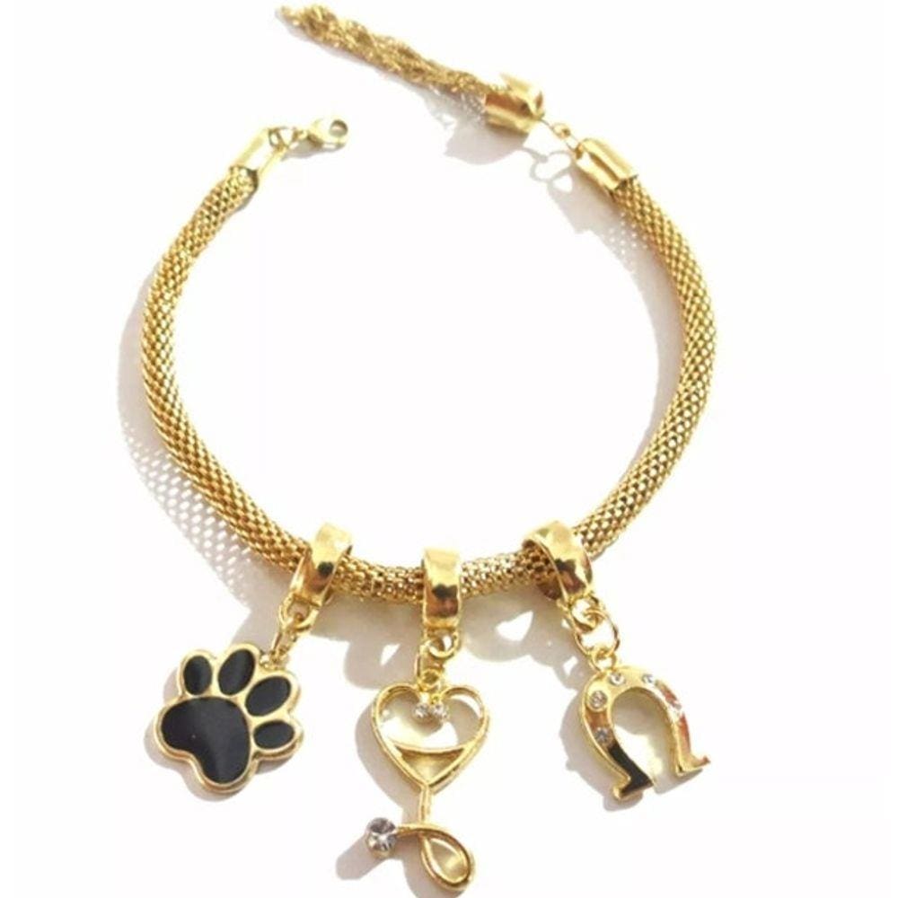 Pulseira Berloque Esteto Pata Ferradura Folheado a Ouro 18k