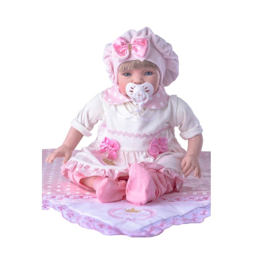 Boneca Bebê Reborn Princesa Larinha Loira Roupa Creme 53cm