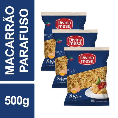 Macarrão Parafuso c/ Ovos Divina Mesa 500g Pct Kit 3un