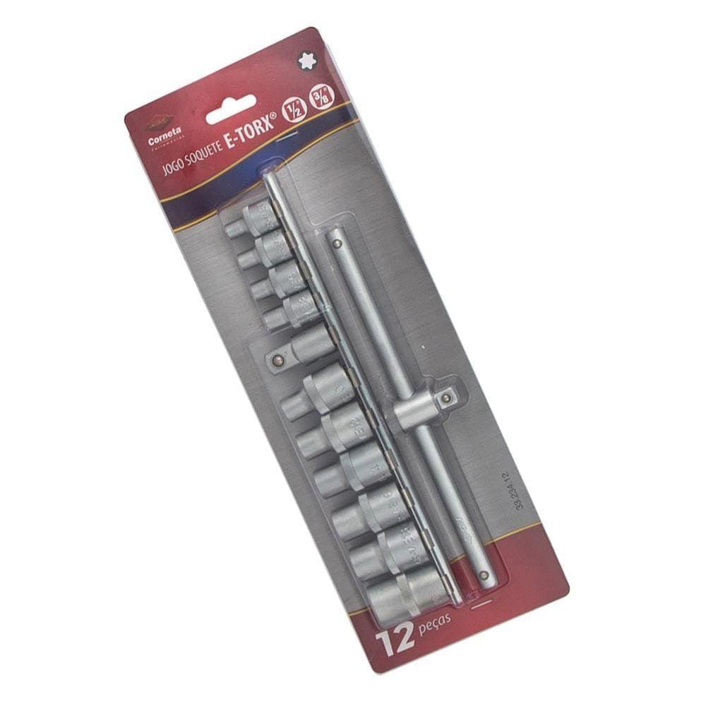 Jogo De Soquete E-Torx 1/2 E 3/8 12 Peças E4 A E20 Corneta