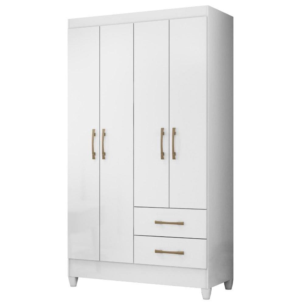 Guarda Roupa Solteiro 4 portas 2 gavetas Chile Branco - Moval