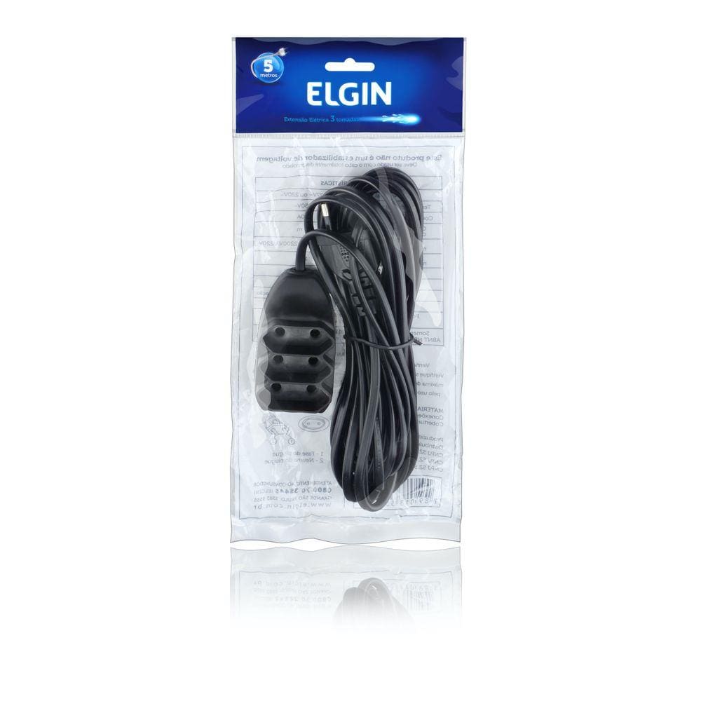 Extensão Elétrica 3 tomadas Bivolt 10A 250V Elgin EX203-5M