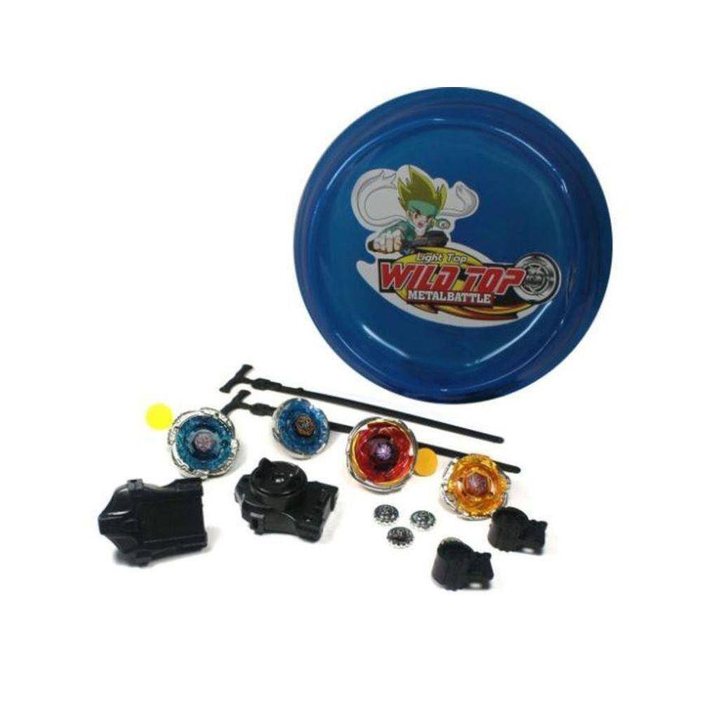 Kit Beyblade Metal 5D Brinquedo 4 Peões Led Toys