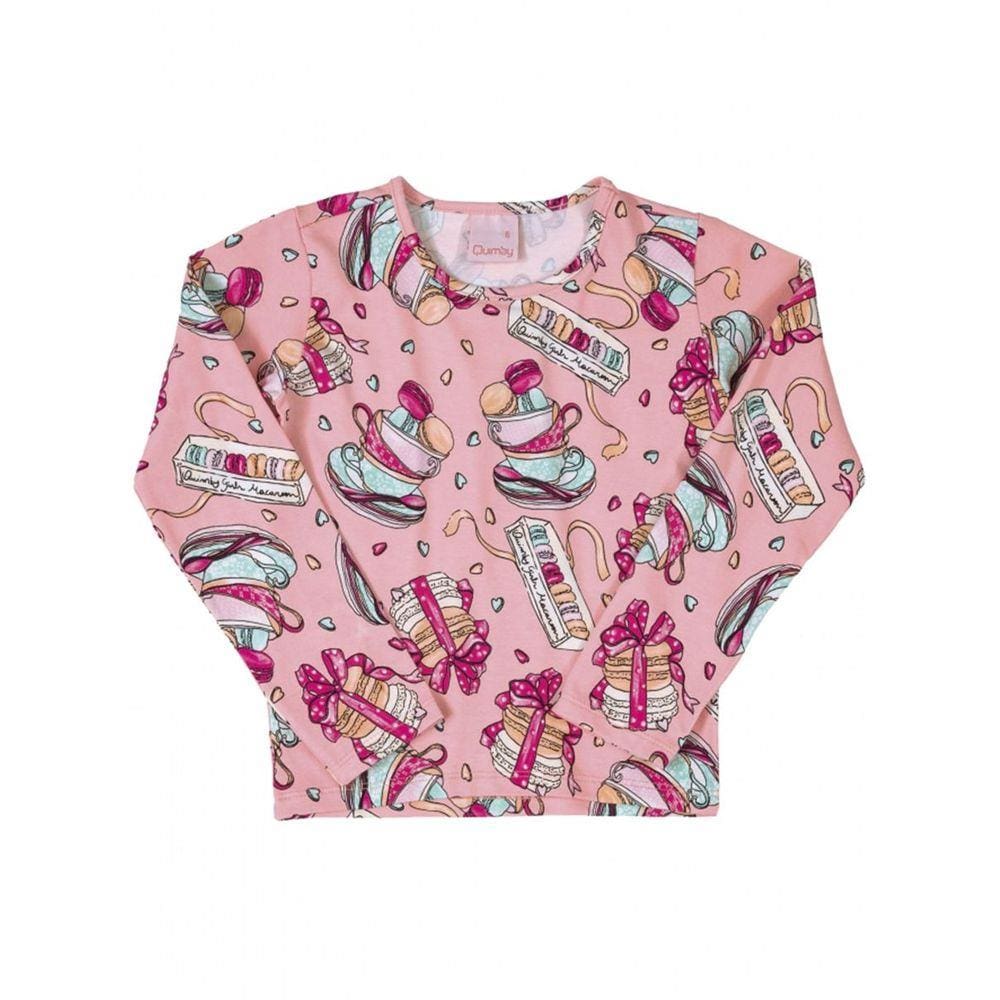 Blusa Infantil Manga Longa Doces Rosa Quimby