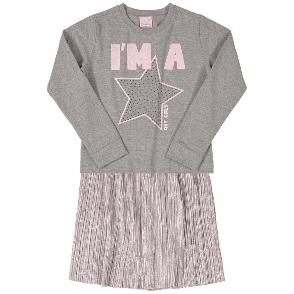 Conjunto Infantil Blusa Manga Longa e Saia Midi Mescla Cinza Quimby
